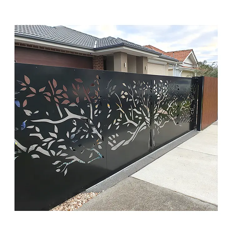 Özel lazer kesim açık dekoratif Metal çit panelleri toz boyalı alüminyum gizlilik kafes çit bahçe