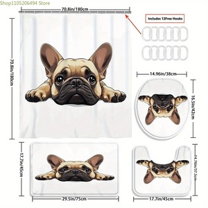 Cortina de Ducha de Poliéster 3D con Diseño de Bulldog Francés Beige, Cortina de Baño con Impresión Digital Personalizada, Impermeable, Venta al Por Mayor, Moderna - Product Image 4