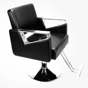 Chaise de barbier professionnelle en cuir noir, durable, réglable, hydraulique, avec accoudoirs chromés, rotation à 360 degrés - Product Image 1
