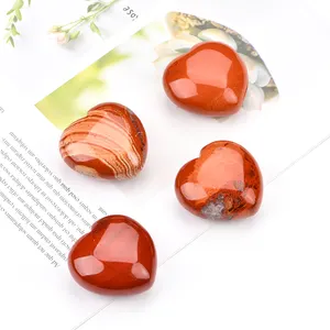 Natural Semi-precious Stone Crafts Chuck Puffy Red Jasper Heart 40*40*20mm For Gift Gemstone Wedding Decoration Crystal Hearts