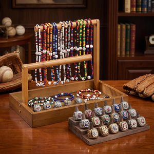 Jewelry Organizer Stand Wooden <b>T</b>-<b>Bar</b> Necklace Rack Bracelet Holder Display Bangle - Product Image 2