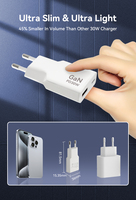 Enchufe DE LA UE, enchufe de Corea, ultrafino, 30W, 20W, PD, cargador de Puerto Dual tipo C, cargador rápido PD con certificaciones de seguridad KC, logotipo grabado