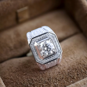 FOXIフルダイヤモンド2.5Ctラウンドカットリアルモアッサナイトメンズウェディングリング925スターリングシルバーホワイトゴールドメッキモアッサナイトピンキーリング - Product Image 1