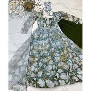 Robe Anarkali de créateur taille XS pour femme avec pendentif et Dupatta - Product Image 1