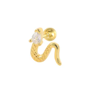 时尚S925纯银耳环迷你可爱蛇耳环钻石闪亮水晶女式耳钉
