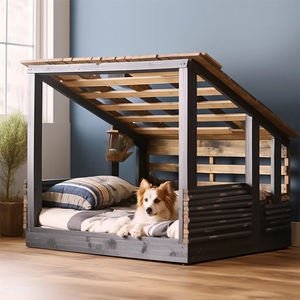 Op Maat Gemaakte Meubelfabrikant Populaire Houten Huisdierbedden Anti-Statische Waterdichte Hondenkattenhuis Met Dierenpatroon Oem Beschikbaar - Product Image 4