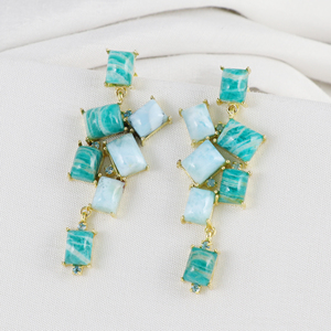 Grossiste indien naturel Larimar Amazonite pierre précieuse 925 argent Sterling plaqué or boucle d'oreille bijoux de mode cadeau pour les femmes - Product Image 1