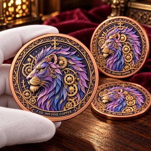 Moneta in rame puro .999 <span class=keywords><strong>da</strong></span> 1 oz, serie Animale Macchinario Leone, con rilievo 3D, colorazione UV, effetto proof, opera d'arte in metallo - Product Image 2