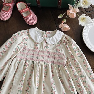 Gaun Anak Perempuan Gaya Musim Gugur 2025, Rok Motif Prancis, Gaun Manis Bermotif Bunga, Lengan Panjang Katun, Gaun Smocking - Product Image 2