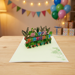 Carte de vœux pop-up florale joyeux anniversaire, découpe de papier artisanale, vente en gros, artisanat papier personnalisé, cadeau d'anniversaire, lettres - Product Image 1