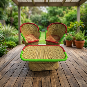 BS INTERNATIONAL New Model Modern Outdoor Rattan Bamboo <b>Chair</b> Table Removable Cover Farmhouse Design PU Leather Upholstery - Product Image 2