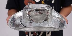 Populaire Disco Ball Cowboy Chapeau Beyonce World Concert <span class=keywords><strong>Discothèque</strong></span> Miroir Brillant À La Main Sequin Chapeau De Fête Adulte Cowboy Chapeaux - Product Image 4