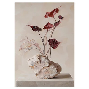 Modern Minimalist Abstract Oil Painting With Textured Rock And Leaves 3D Effect Hand Painted For Living Room Or Entryway - Product Image 5