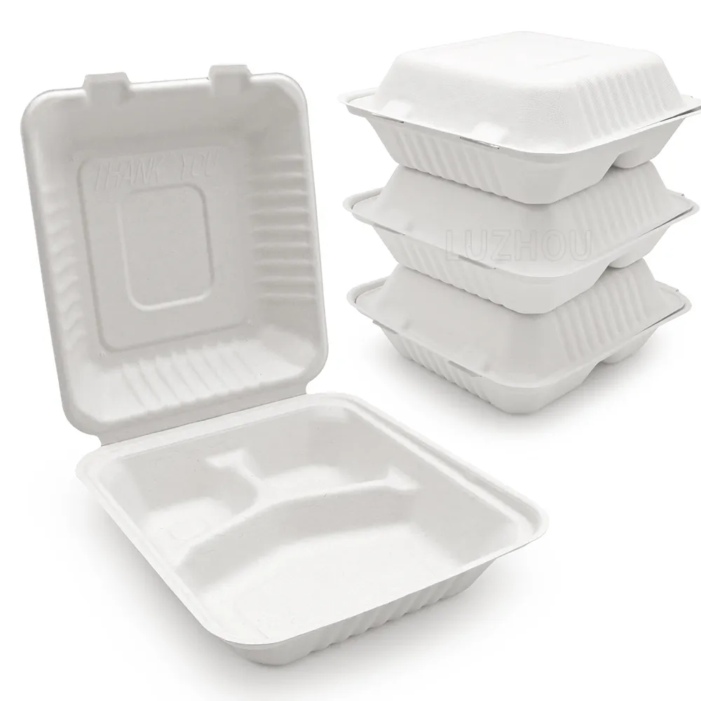 Caixas de almoço de embalagem biodegradáveis e compostáveis, 1300ml, 9 polegadas, 3-comp 100%, degradável