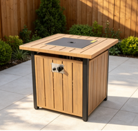 Table de foyer rectangulaire en métal au propane pour extérieur avec rangement dissimulé pour bouteille de GPL et couvercle de protection