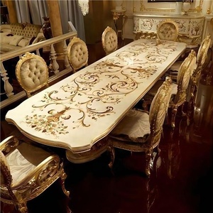 Đồ Nội Thất Bàn 8 Ghế Phòng Ăn Cao Cấp Bộ Bàn Ăn Bọc Vải Kết Cấu Bằng Gỗ Lá Vàng - Product Image 2