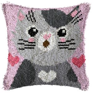 Kits de <span class=keywords><strong>crochet</strong></span> de loquet de coussin pour enfants débutants broderie chat chien taie d'oreiller tapis faisant des Kits latchhookrug cadeaux de noël - Product Image 1