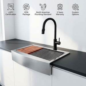 Kitchen <strong>Sink</strong> Manufacturer 33 Inch Handmade 304 Stainless Steel Single Bowl Workstation Farmhouse <strong>Apron</strong> <strong>Sink</strong> - Product Image 1