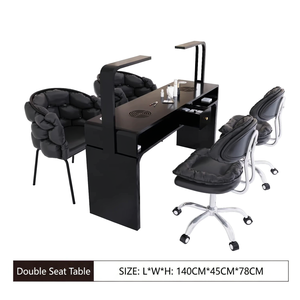 Ensemble table et chaise de manucure noire de luxe, poste de travail double pour technicien(ne) d'ongles avec éclairage LED et tiroirs de rangement pour salon de manucure et spa - Product Image 6