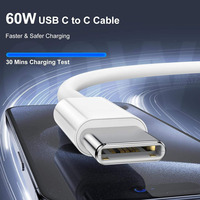 Kabel Data Pengisian Cepat USB-C ke Type-C 60W 1m/2m Berkualitas Tinggi Grosir dengan Lapisan Nilon untuk Ponsel, Komputer & Kamera