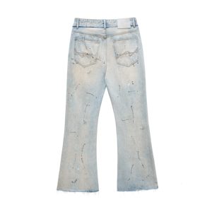 Fabricant de pantalons personnalisé délavé imprimé bleu surdimensionné cloche bas <span class=keywords><strong>Bootcut</strong></span> en détresse Vintage Denim pantalon évasé Jeans hommes - Product Image 6