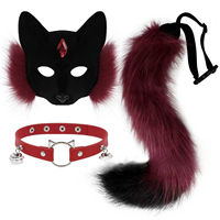 Ensemble Collier et Masque en Fausse Fourrure de Renard, Loup, Chat avec Queue Moelleuse en Cuir – Accessoire de Costume Cosplay pour Fête d'Halloween, Adultes Unisexe