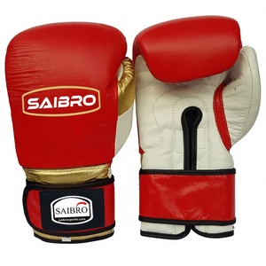 ถุงมือชกมวย Saibro หนังแท้ แบบเต็มนิ้ว ปิดข้อมือด้วยเชือกผูก สำหรับผู้ใหญ่ ดีไซน์สีแดงและสีขาว - Product Image 1