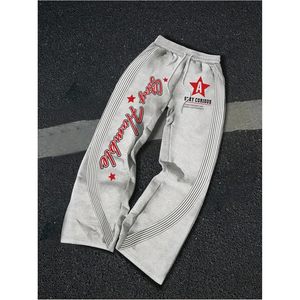 FOXA Men's Graphic Print Flared Leg Sweatpants Striped Drawstring <b>Bell</b> Bottom Pants - Product Image 2