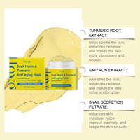 Private Label Escargot Mucin Curcuma Masque Visage Soins de la Peau Beauté Anti-âge Masque Facial au Curcuma avec Extrait de Cellules Souches de Safran