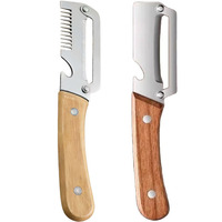 Multifunctionele handmatige groenteschiller met houten handvat, flesopener, roestvrijstalen aardappel- en appelsnijder/julienne-snijmes