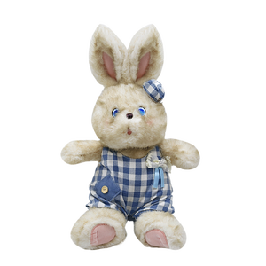 Lindo Conejito de Peluche con Overol a Cuadros Azules y <span class=keywords><strong>Boina</strong></span>, Muñeco Kawaii Suave, Regalo de Cumpleaños para Niñas - Product Image 1