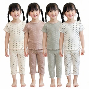 Elegante pigiama a due pezzi in seta di ghiaccio a pois per ragazze <span class=keywords><strong>abbigliamento</strong></span> estivo Casual per la casa vestiti per bambini - Product Image 1