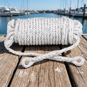Cordage d'ancrage torsadé (14MM) en polyester blanc, corde marine à double tressage avec boucles pour l'amarrage de bateaux - Product Image 2