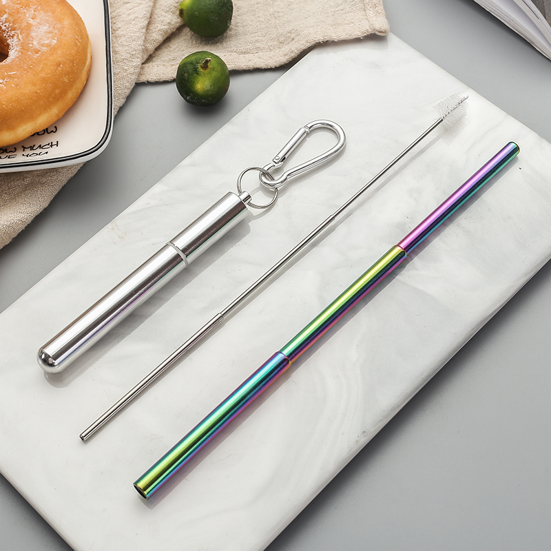 silver case+rainbow straw