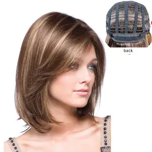 Peluca de pelo sintético resistente al calor para mujer, postizo femenino de pelo liso corto inclinado Natural elegante, gran oferta