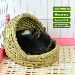 Caseta de Hierba Natural Tejida a Mano para Mascotas Pequeñas, Cama Nido para Conejos, Cobayas y Chinchillas, Refugio Cálido para Hámsteres y Ardillas - Product Image 2