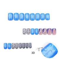 Lot de 24 faux ongles courts à presser en PMMA bleu, personnalisables, avec motifs papillon et écaille de tortue, vente en gros
