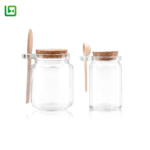 100 Ml 250 Ml Botol Gabus Telinga Tunggal Bening Bulat Bumbu Toples Kaca Kemasan Toples Penyimpanan dengan Sendok Kayu - Product Image 2