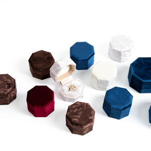 Zebo Custom Velvet Octagonal Ring Necklace <b>Box</b> <b>Vintage</b> Blue <b>Jewelry</b> Collection Jewellery Container - Product Image 3