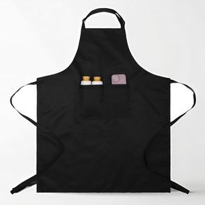Tablier de cuisine réglable en coton et polyester noir pur avec logo personnalisé pour mariage, fête, vêtements de jardinage homme/femme - Product Image 1