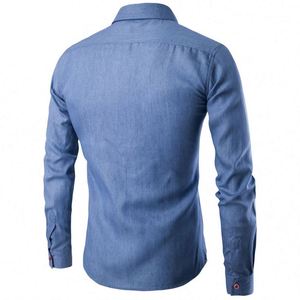 Wholesale Fashion Cowboy <b>Jeans</b> <b>Shirt</b> Casual Floral V-neck Autumn Long Sleeve Slim Fit Denim Cotton <b>Shirts</b> <b>for</b> <b>Men</b> Daily High - Product Image 6