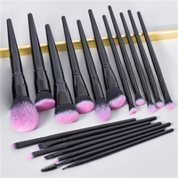 Ensemble de 18 pinceaux de maquillage noirs brillants pour cheveux, de couleur rose, de luxe, avec étiquette privée, pinceaux professionnels, support personnalisé avec logo