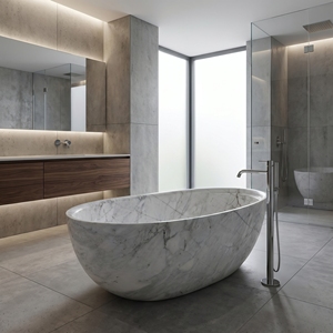 Luxury Custom-made Modern Oval Bathtubs Exclusive Arabescato Corchia Marble Freestanding Soaking Bathroom Vila Hotel - Product Image 1
