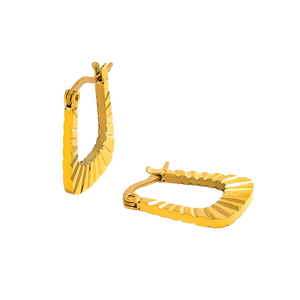 أقراط نسائية مطلية بالذهب عيار 18 من الفولاذ المقاوم للصدأ أقراط هندسية جديدة عصرية مزدوجة الجانب منقوشة على شكل طوق مبيع بالجملة مجوهرات - Product Image 1