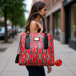 Bolso de mano Fana Cruz con estampado de serpiente roja para mujer, gran capacidad, dos asas, estilo informal, bolso de cuero M3872 - Product Image 2