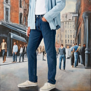 2026 <b>Y2K</b> Hip Hop Casual Loose Pearl Design Breathable Lightweight Cotton Men's Sports Denim Straight Leg <b>Pants</b> - Product Image 2