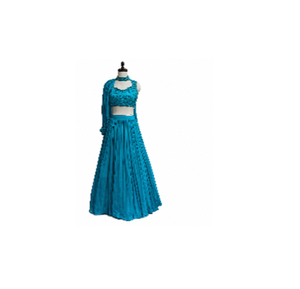 ชุดเลเฮนกา Midnight Shimmer สำหรับผู้หญิง ชุดงานแต่งงาน ชุดพื้นเมืองพร้อมผ้าคลุมไหล่ สไตล์ทันสมัย ไม่ยับ แห้งเร็ว - Product Image 3