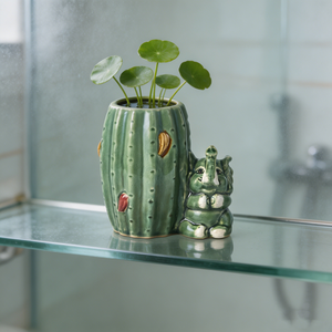 Pot de fleurs en céramique en forme de <span class=keywords><strong>cactus</strong></span>, écologique, personnalisé OEM/ODM, avec éléphant de dessin animé mignon et glaçure verte craquelée, pour plantes succulentes d'extérieur - Product Image 3