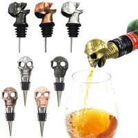 Alliage de zinc Halloween métal crânes bouchon de bouteille bouteille verseur bec de vin versé barre outils crâne whisky bouchon de vin verseur