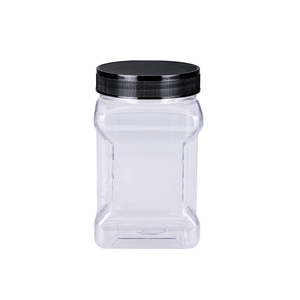 Bán Buôn 720Ml 900Ml 1250Ml Vuông Rộng Miệng <span class=keywords><strong>Container</strong></span> Dễ Dàng Grip Xử Lý Rõ Ràng Rỗng Nhựa Jar Với Nắp Màu Đen - Product Image 1